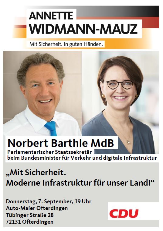 Finanzieren, planen, bauen: Verkehrsstaatssekretär Norbert Barthle MdB in Ofterdingen